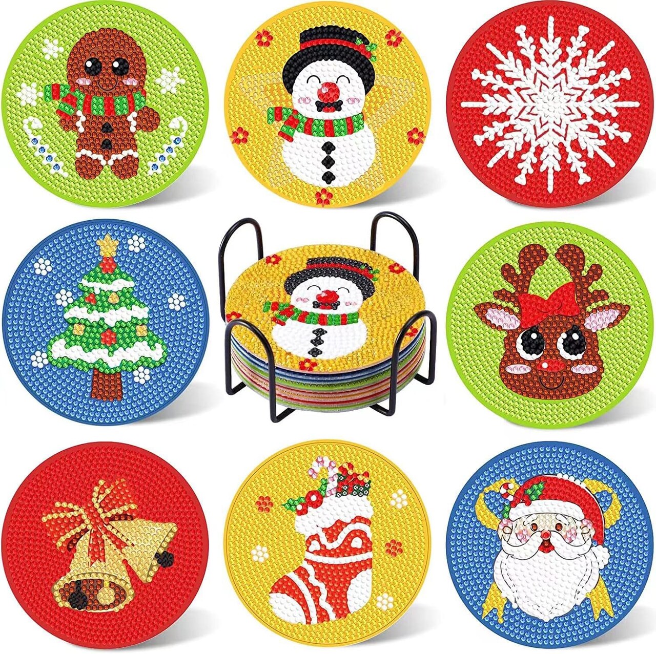 8-Piece Christmas Diamond Painting Coaster Kit – DIY Diamond Art Coasters with Holder, Holiday Drinkware Craft Set for Adults & Beginners